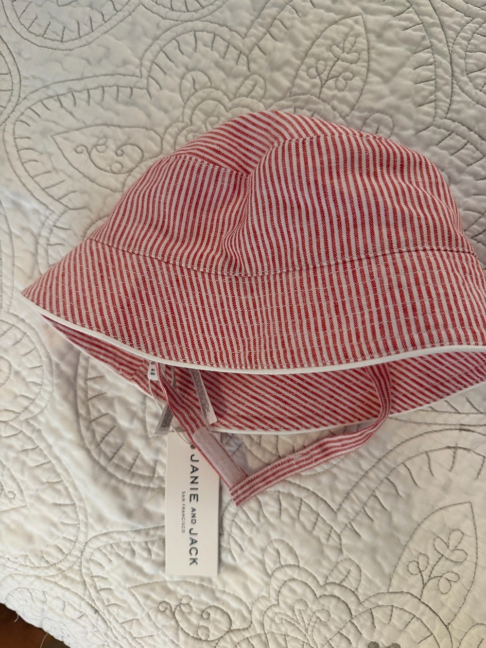 Janie and Jack Red and White Striped Baby Sun Hat NWT linen/cotton blend